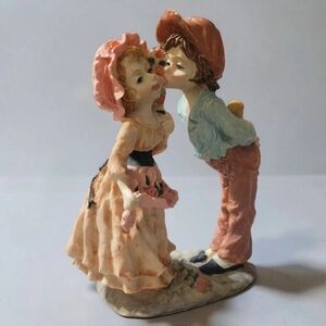 Vtg Bisque Porcelain Shy Kiss Boy Kissing Girl Statue Figurine Doll Behind Back